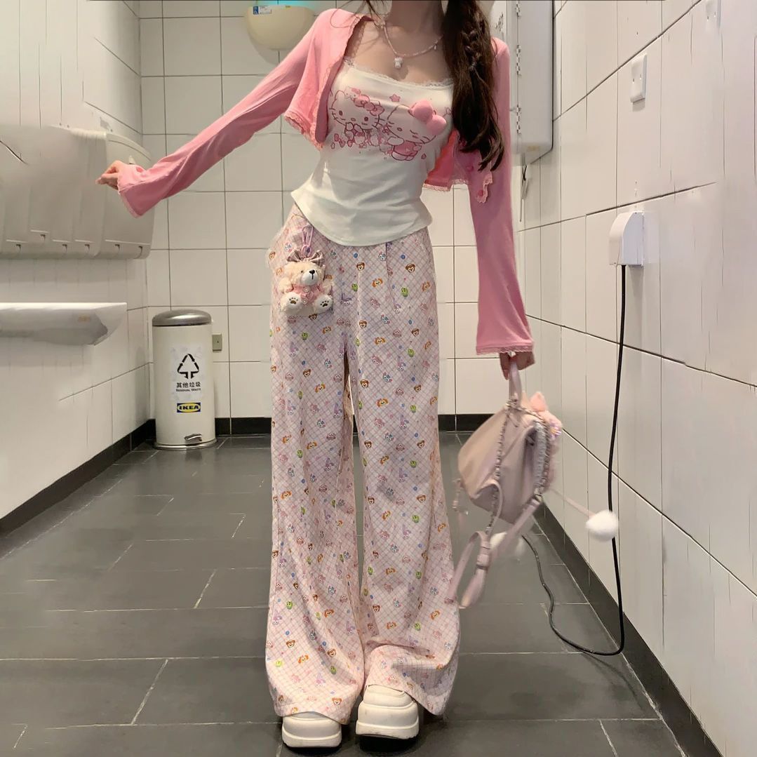 纯欲风网红风甜辣风防晒长袖外衫修身阔腿长裤三件套装夏装一整套