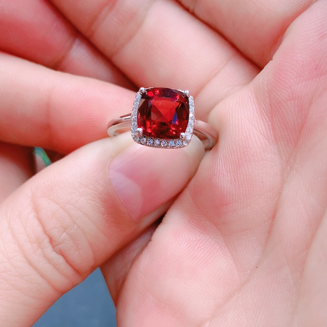 石榴石戒指银S925镶嵌8✖️8