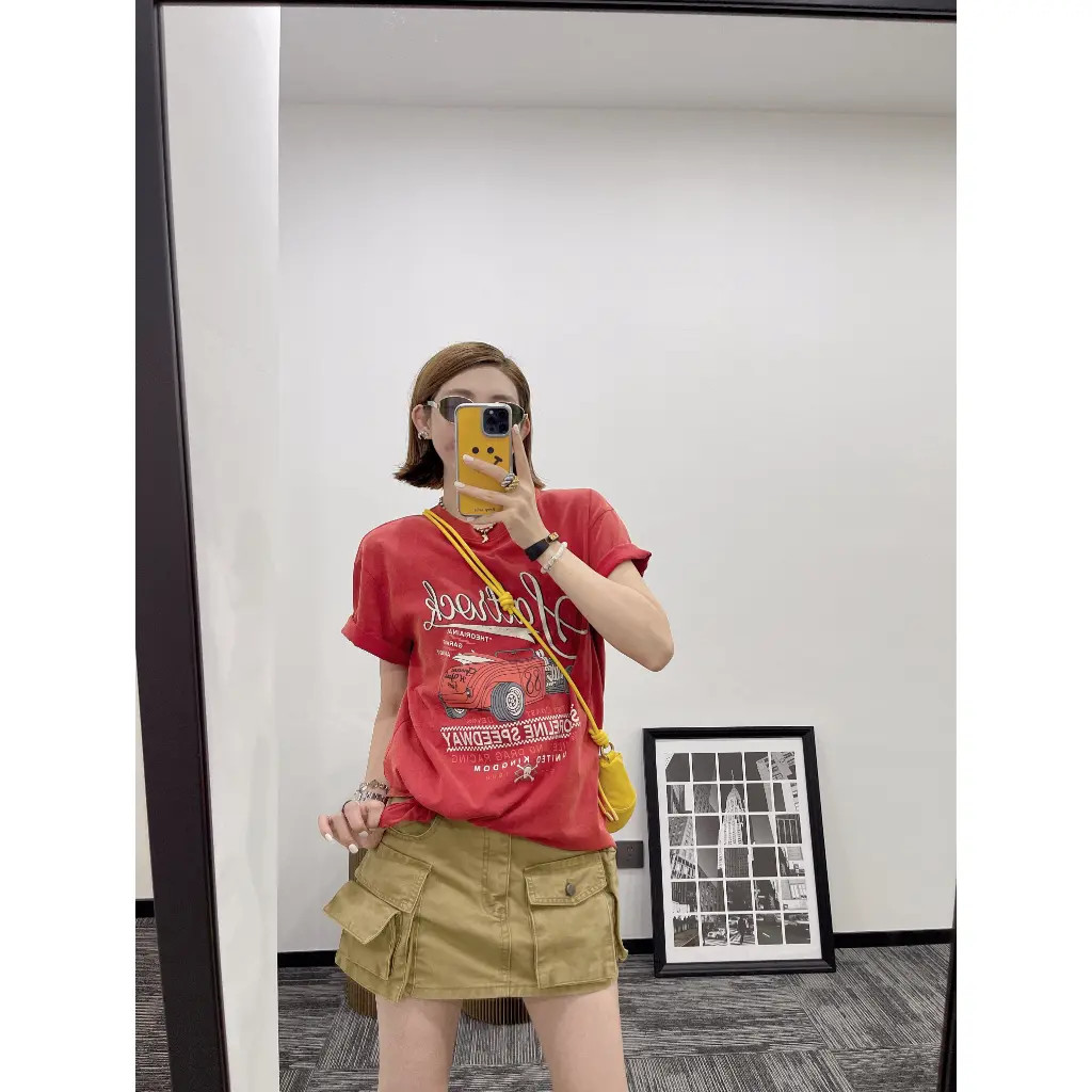 AMYLIANG｜【Vintage2.0】棉质酵洗美式印花做旧宽松短袖T YR1DX0249