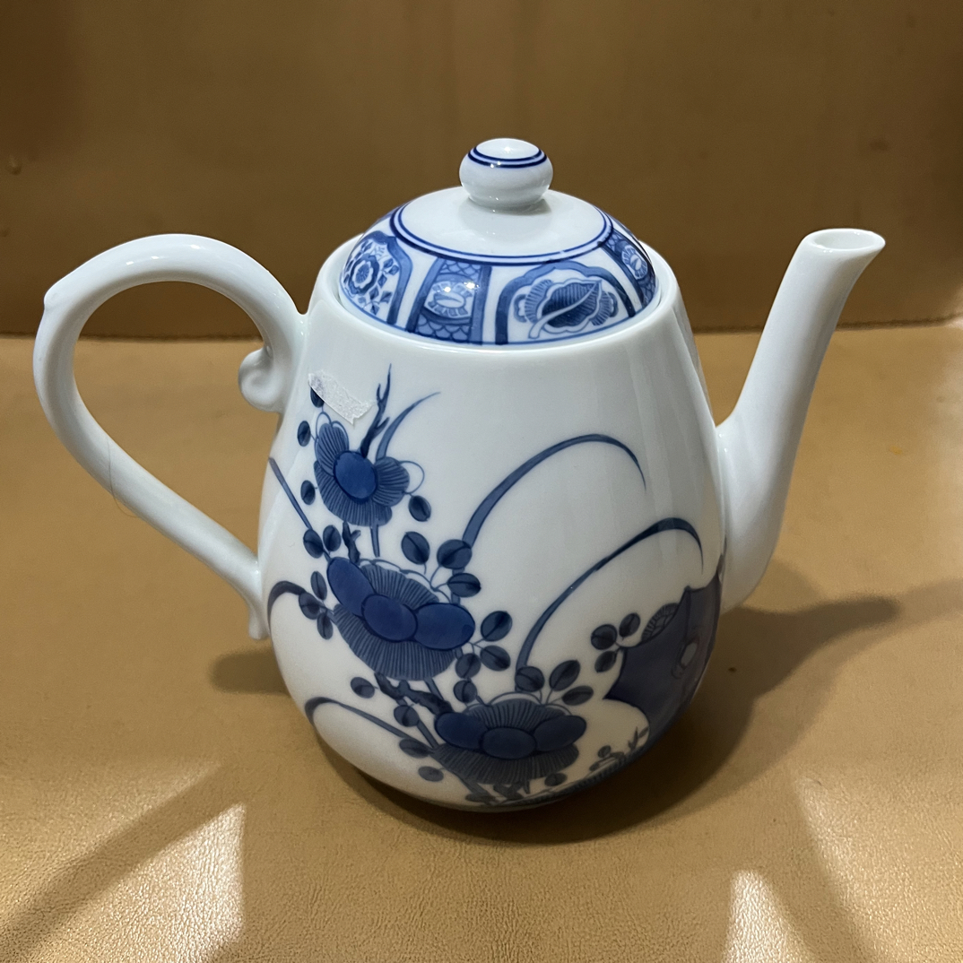 舶来精美名其泉青花手绘石兰后手大壶（高14.5*宽17cm）家用陶瓷