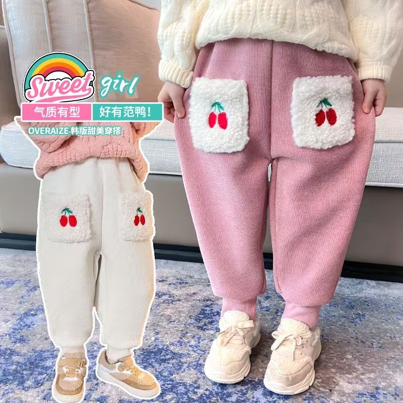 儿童女童小草莓春秋冬加绒运动休闲裤气质洋气宝宝外穿韩版甜美裤