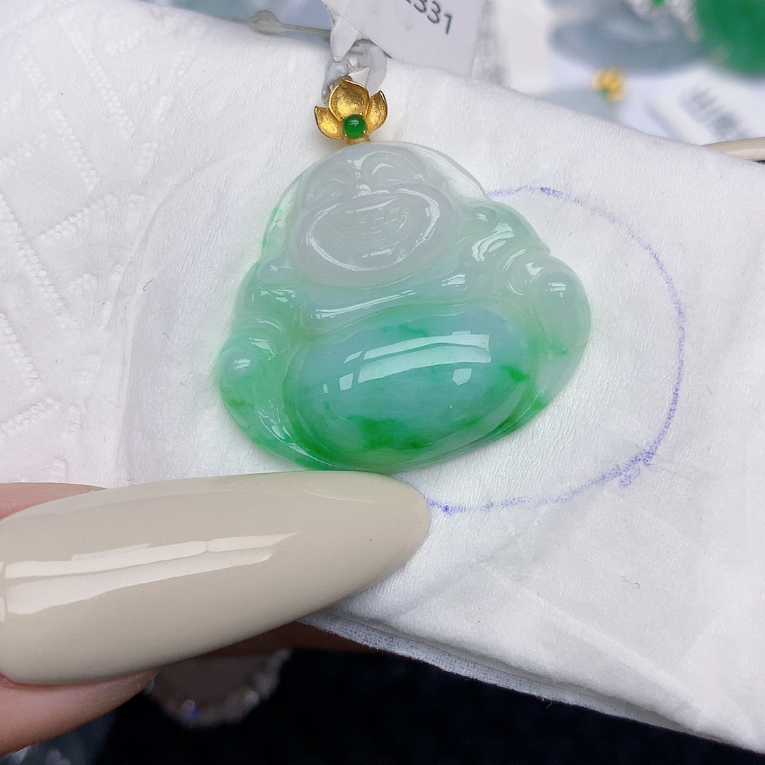 翡翠18K金镶嵌颈饰天然缅甸翡翠a货百元以上9元证书费自理