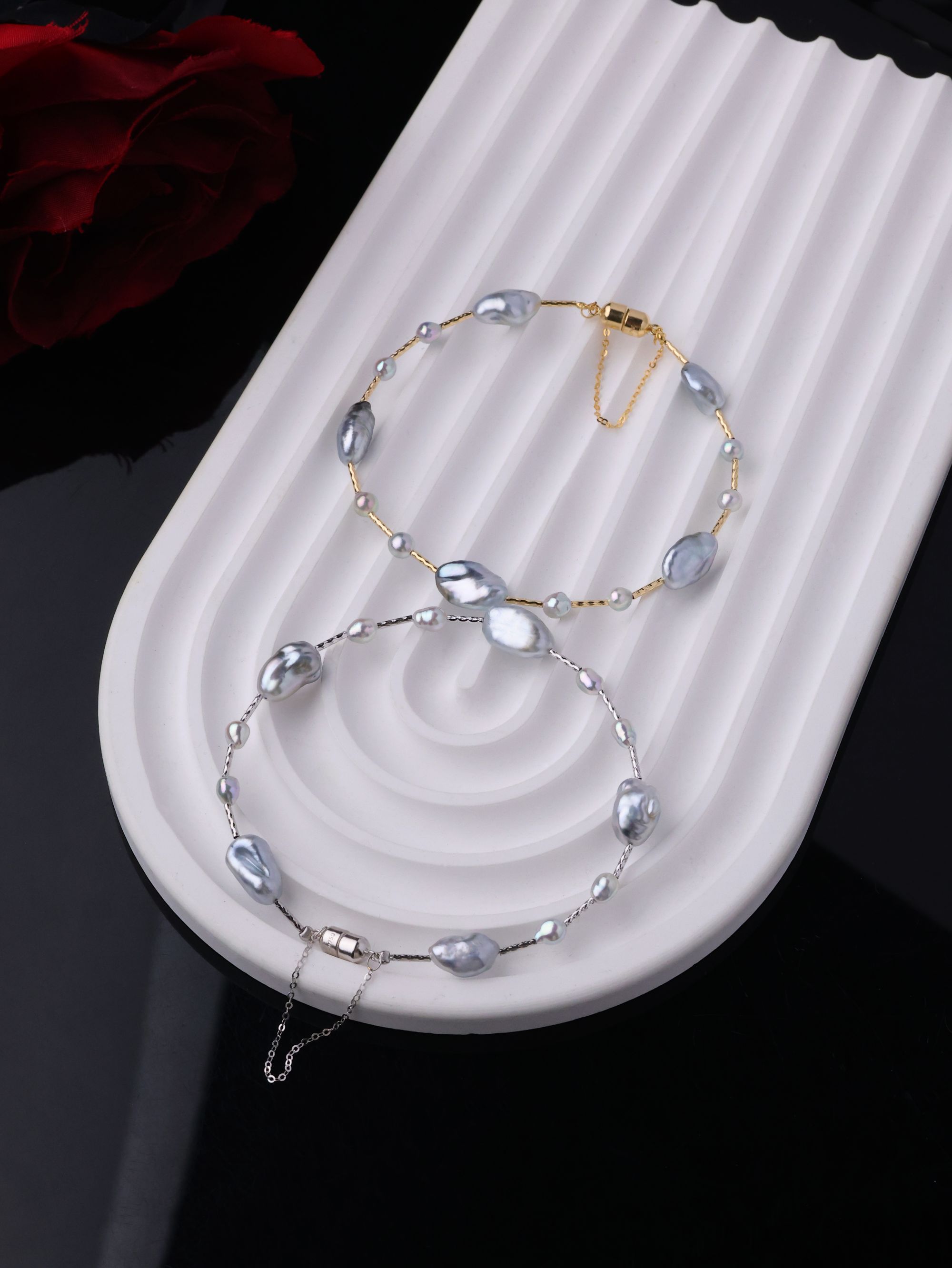 天然海水野生keshi珍珠手链3-7mm18K金镶嵌个性磁吸扣*多样性发一