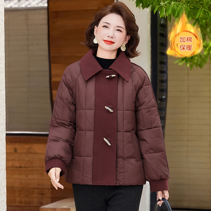 中老年人妈妈冬装短款羽绒棉服外套奶奶冬季加绒加厚连帽老人衣服