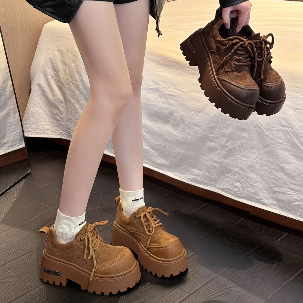 贾不假复古松糕厚底乐福鞋女款2025秋冬新款百搭增高小皮鞋小个子