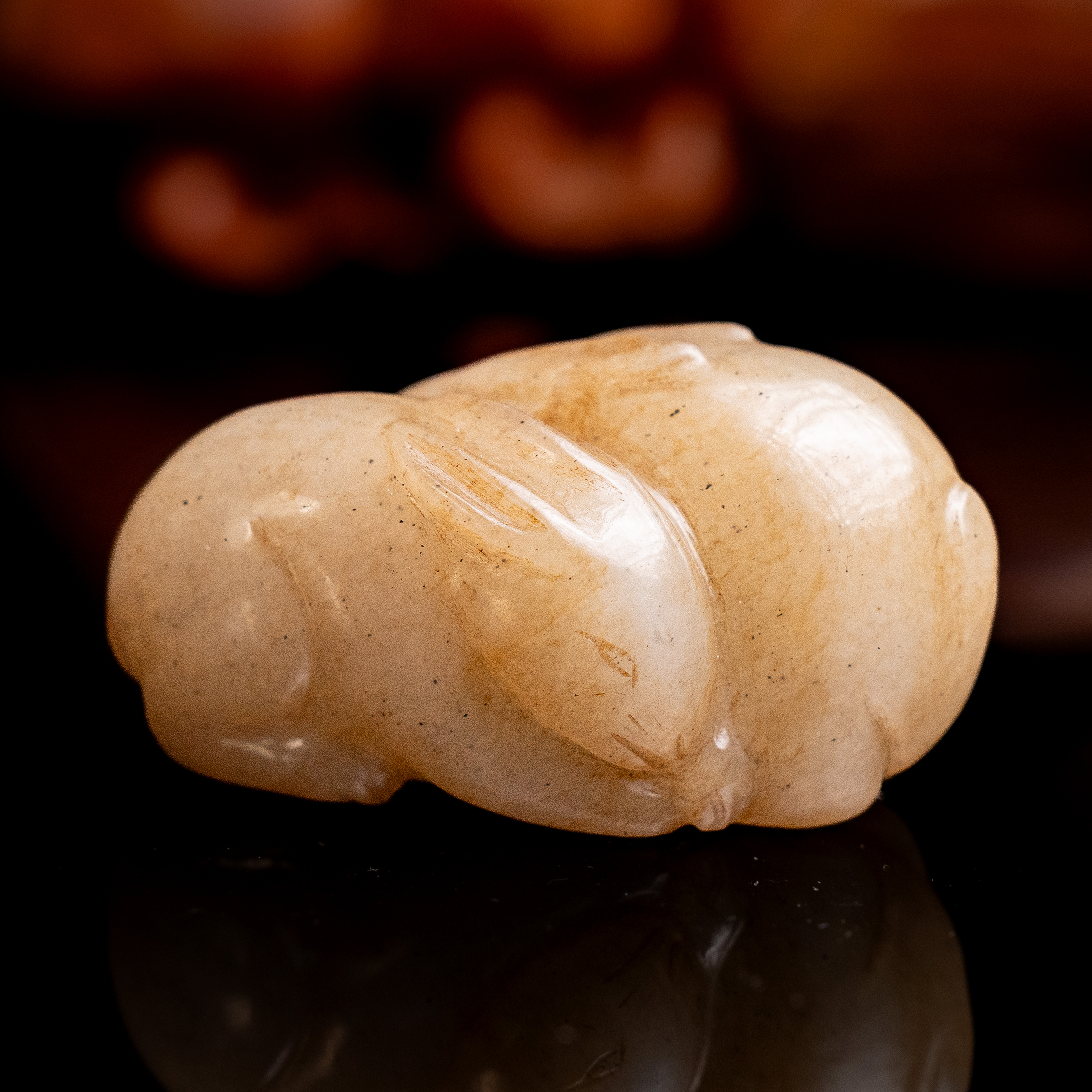 明代和田玉双兔花件-NX