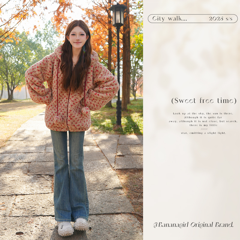 Bananagirl【万代兰】极寒睡衣女冬季羊羔绒毛连帽外套家居服可外穿