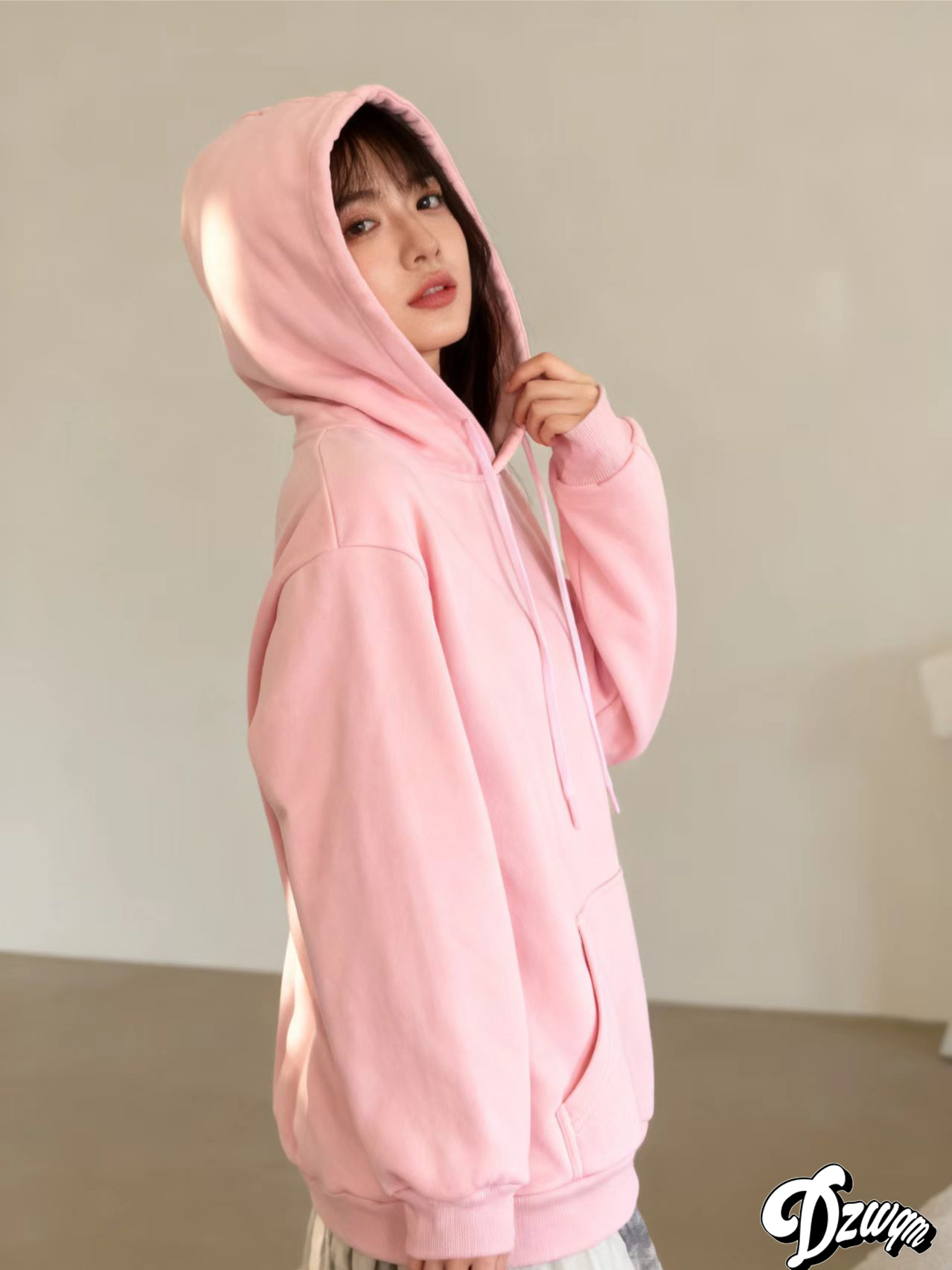 纯色简约秋冬运动加绒款套头印花上衣连帽卫裤韩版情侣卫衣套装