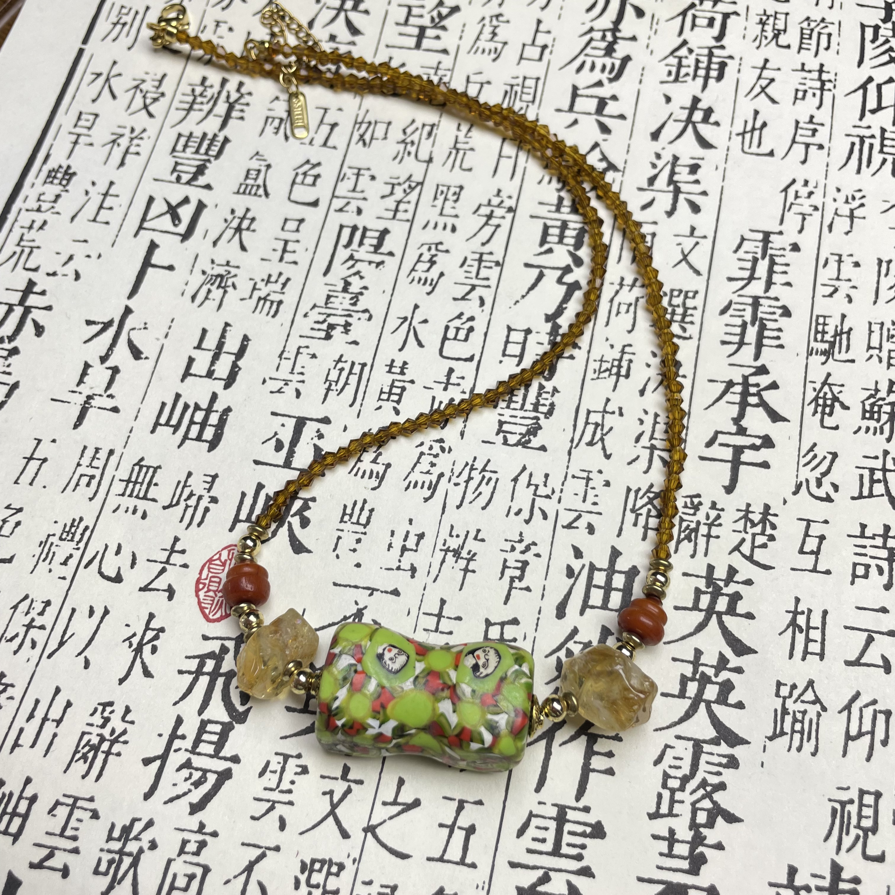 合金项链 LZ7099绿色人脸枕头西亚琉璃咖色小米珠项链