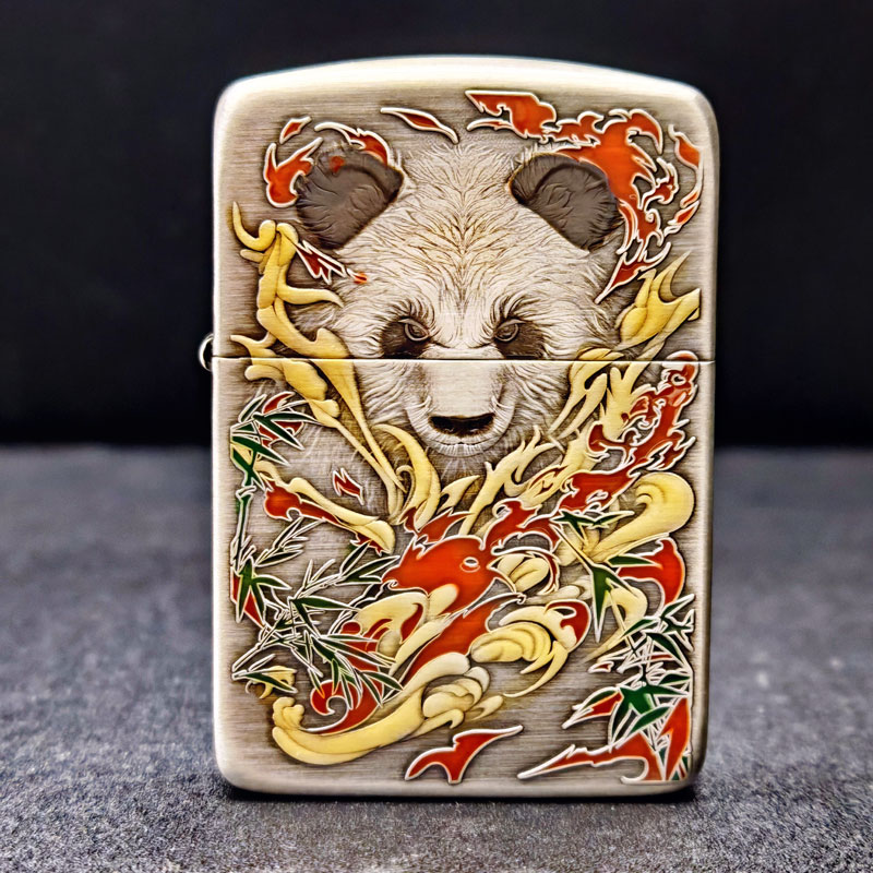 ZIPPO/之宝打火机正品千语【1941功夫熊猫】熏银鎏金珐琅彩立体浮雕