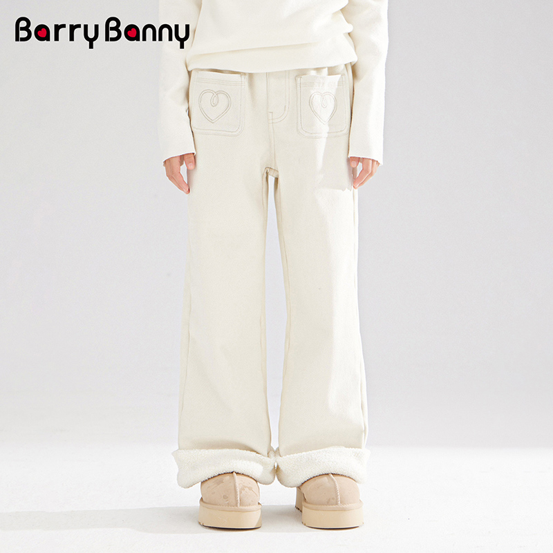 小酒窝同款BarryBanny2025女童冬新加绒加厚裤子中大童裤纯棉牛仔