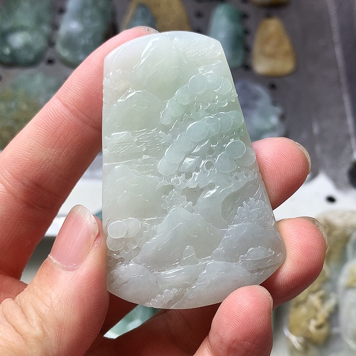 颈饰未镶嵌翡翠缅甸翡翠手工山水牌