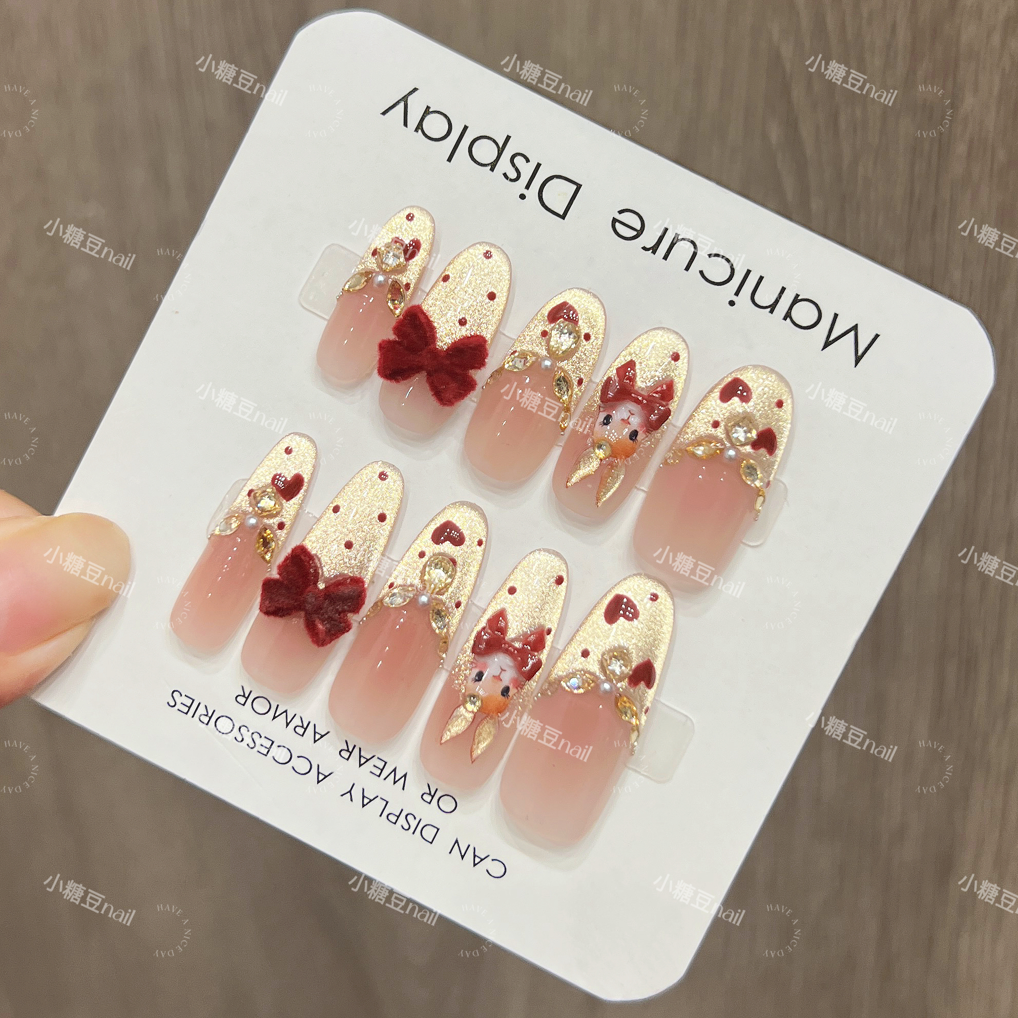 【月兔派对】蝴蝶结法式可爱月兔显白手工穿戴甲时尚清新纯