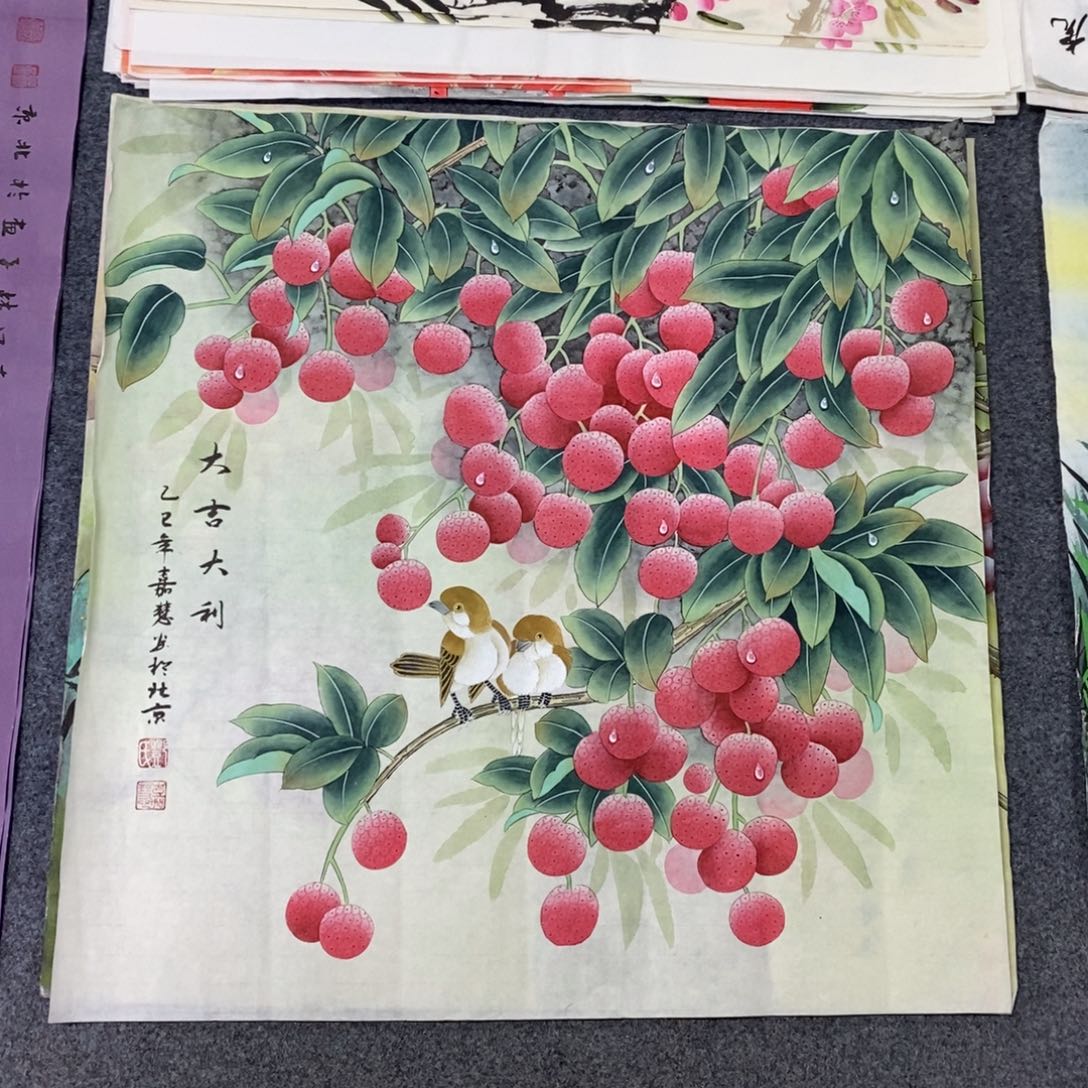 国画尺寸70✖️70精品工笔斗方荔枝手绘画