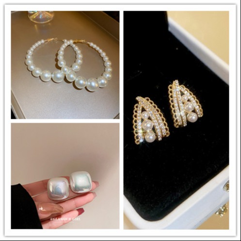 925银仿珍珠耳饰 复古珍珠花朵耳环电镀银针时尚高级感法式轻奢