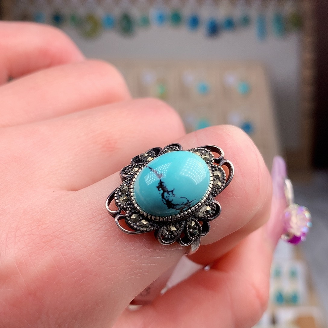 绿松石戒指银S925镶嵌