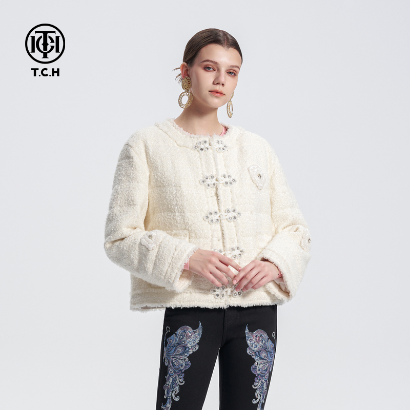 TCH轻奢烫钻工艺轻薄新中式羊毛呢外套女T72D198046私服tch