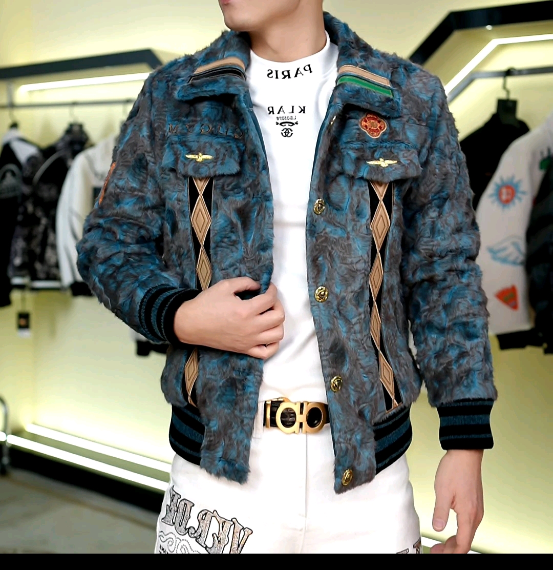 冬季新款男士时尚潮流重工刺绣翻领加厚大金雕保暖百搭修身外套