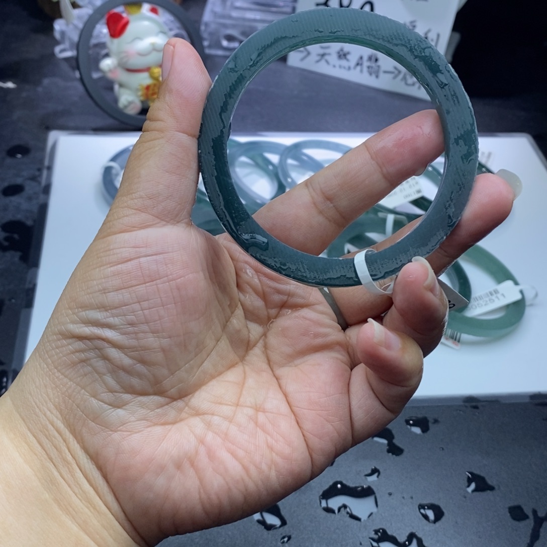 定制翡翠未镶嵌手镯深蓝方条