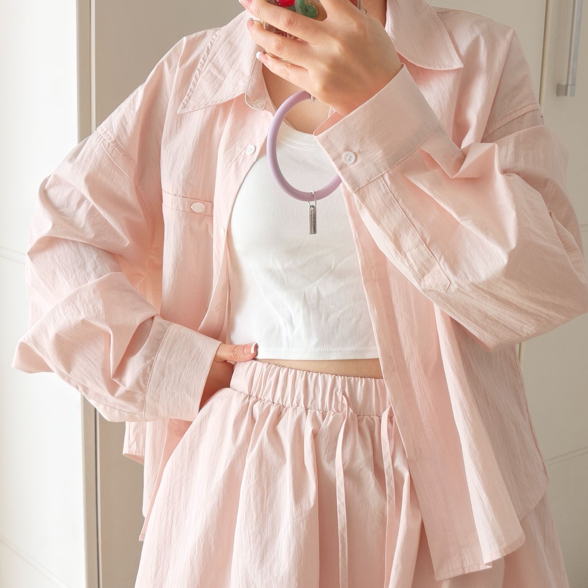 【马卡龙套装】春季新款轻薄透气百搭休闲衬衫上衣休闲短裙套装裙子