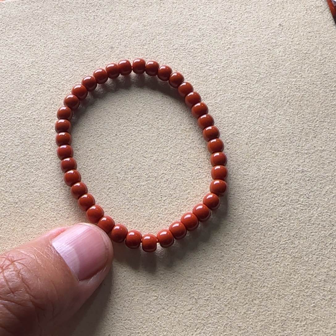 南红玛瑙手链未镶嵌五岔路锦红老型5mm