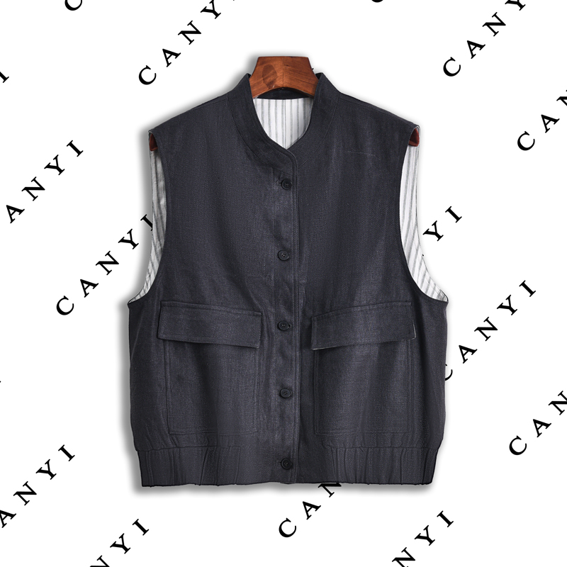 【璨衣】100%亚麻 休闲工装风 立领挺阔无袖马夹坎肩325118