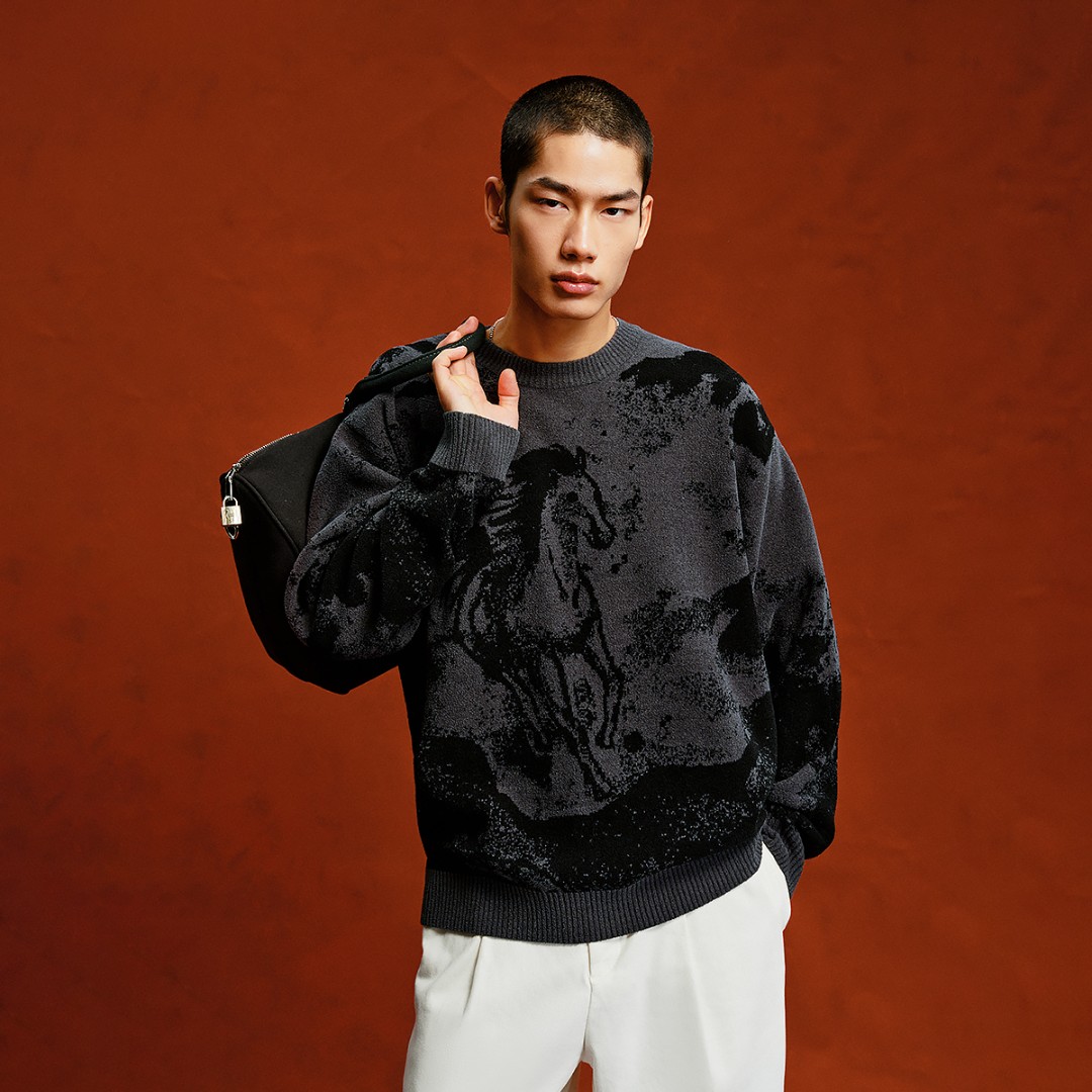 【马年限定红运水墨毛衣】杰克琼斯男士针织衫新年款本命年经典暗纹