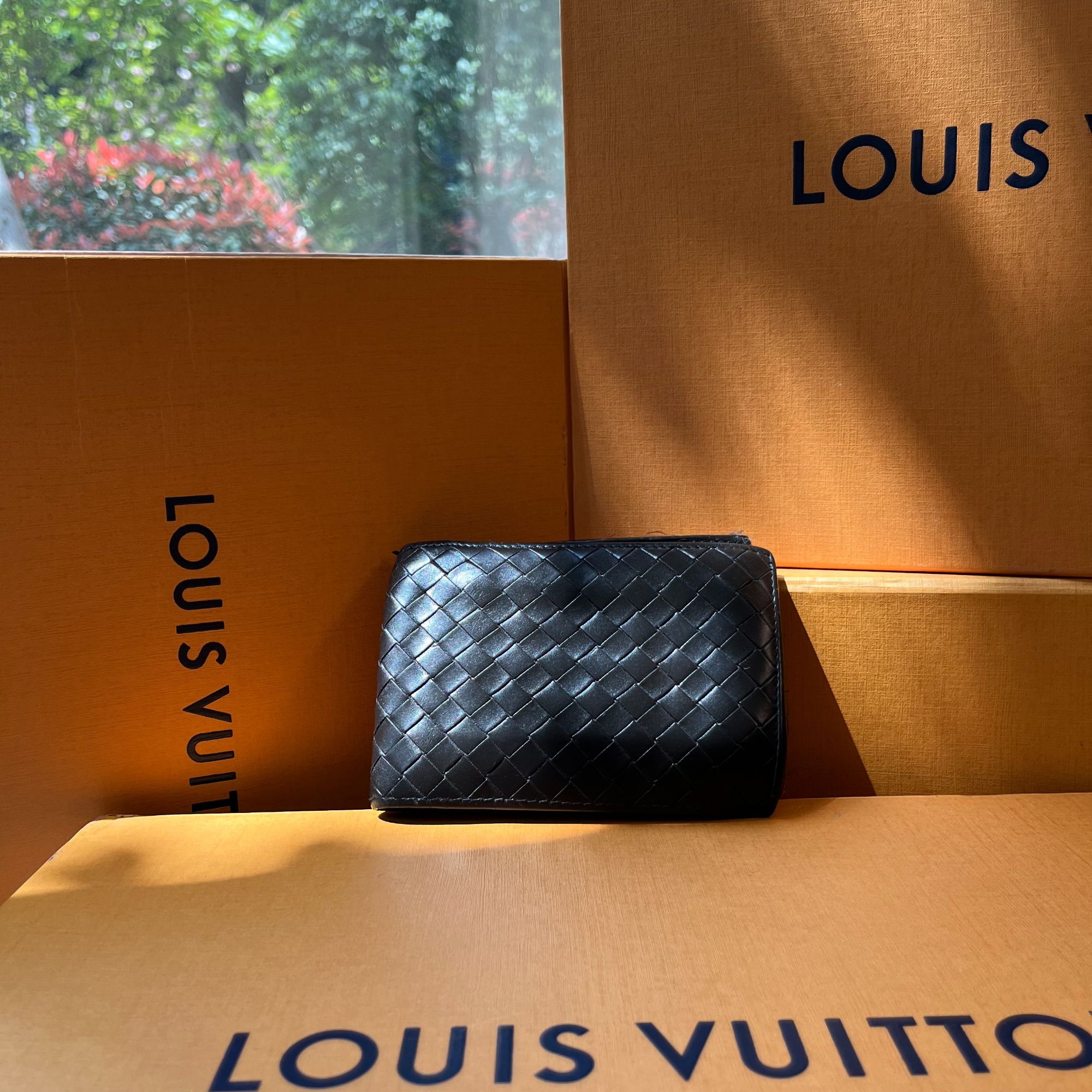 95新 BOTTEGA VENETA/葆蝶家 95新 葆蝶家  黑色编制钱包