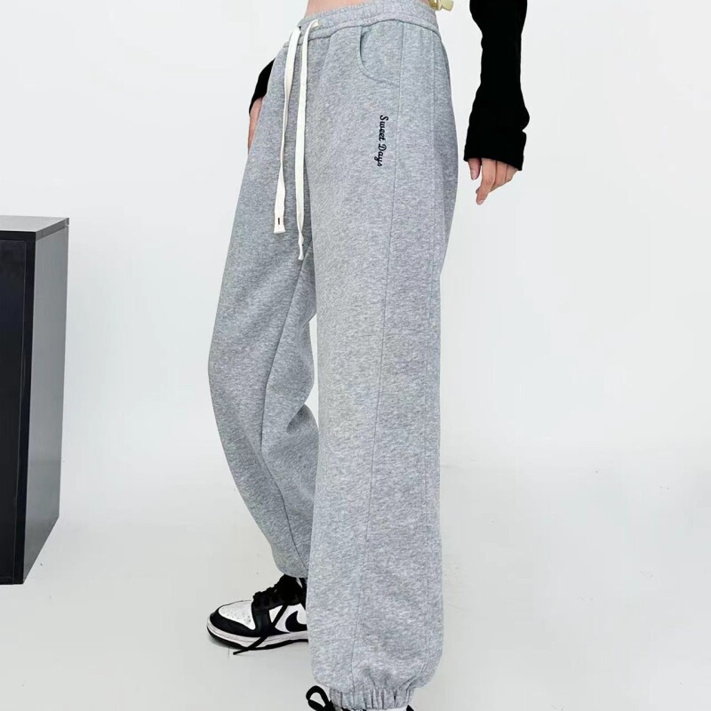 秋冬加绒束脚卫裤2025新款字母刺绣宽松显瘦百搭休闲运动裤女7009
