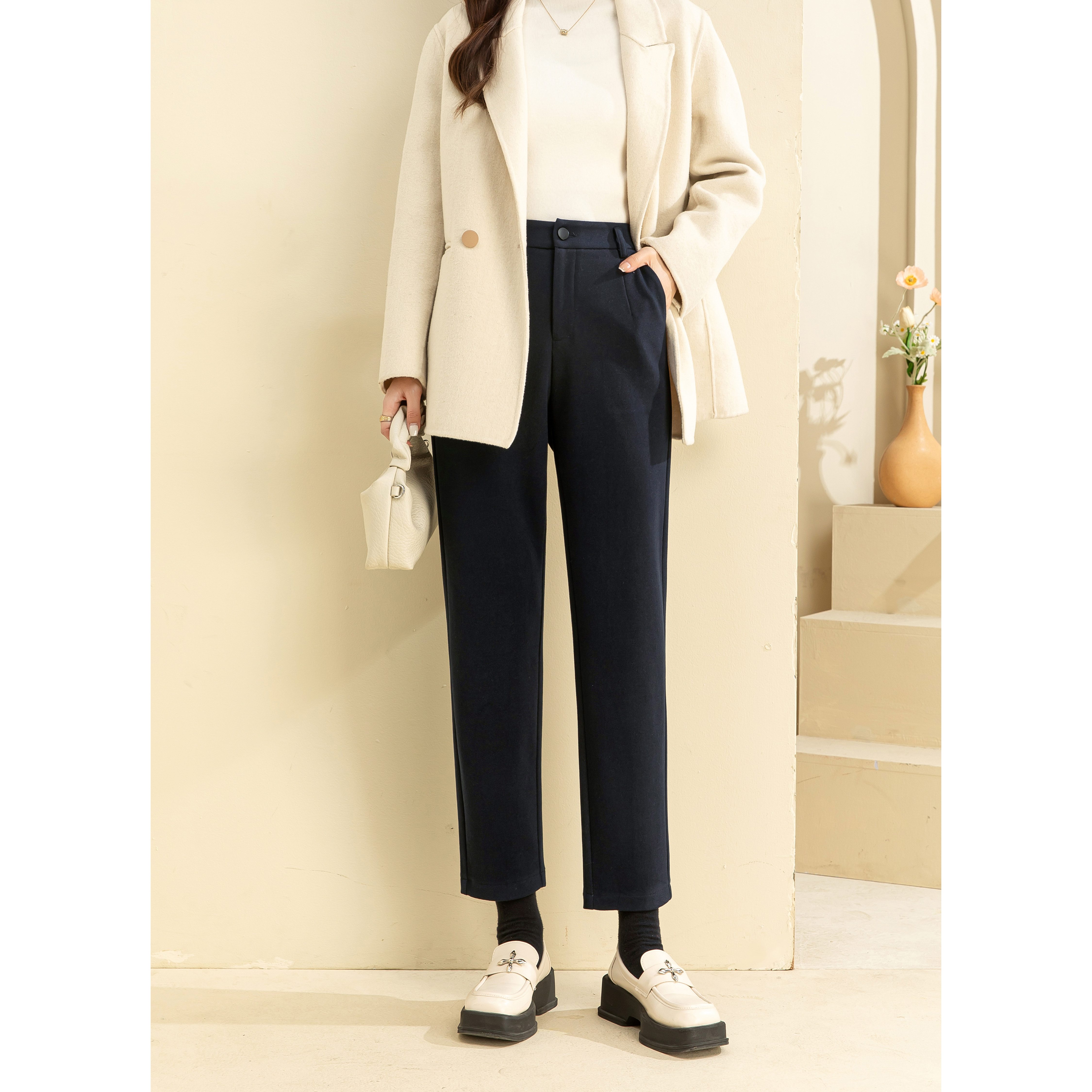 冬季新款【法棍裤】高腰休闲百搭显瘦九分直筒裤