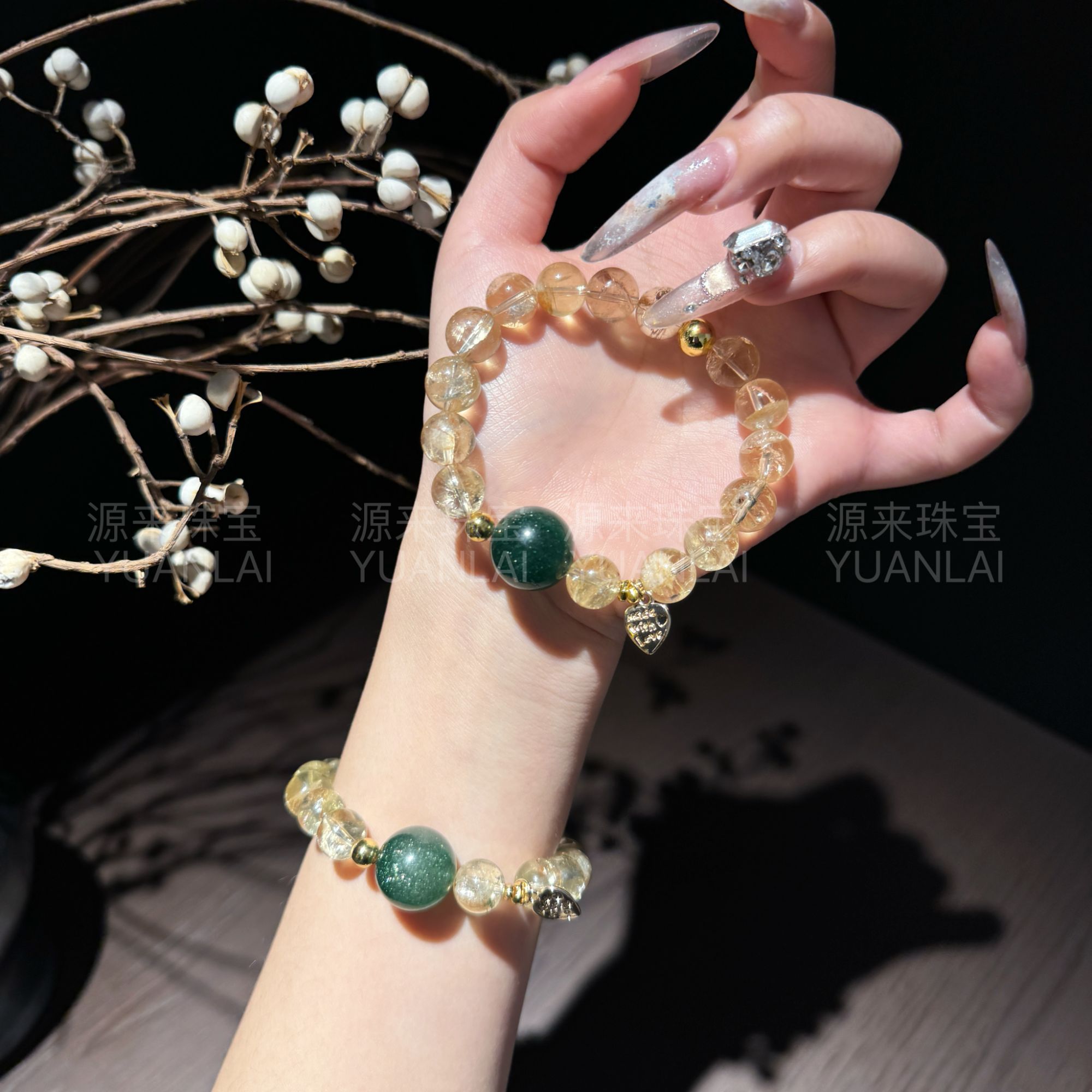 A*金珀幽光*绿草莓黄阿塞手串YL3654