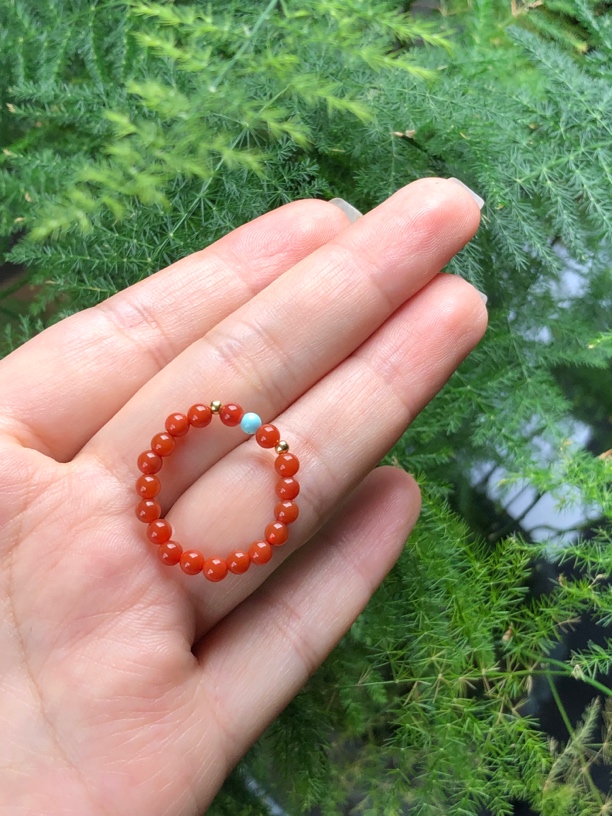 【原矿无注胶】柔荑四川柿子红卡3±南红戒圈带松