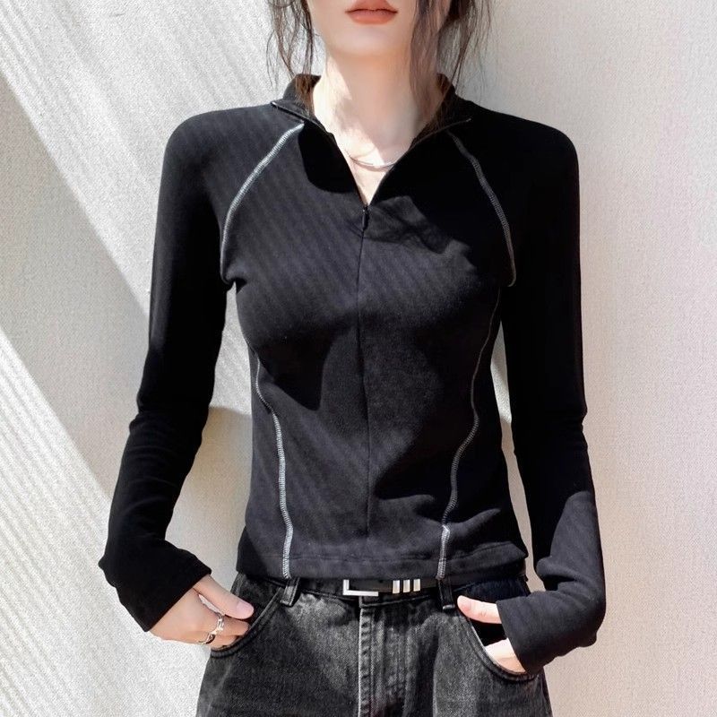 RZXCY自制拉链半高领德绒上衣秋冬新款修身显瘦保暖打底衫女外穿