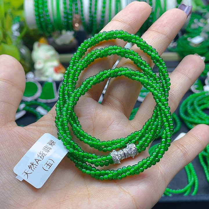 翡翠未镶嵌颈饰冰阳绿麻花项链