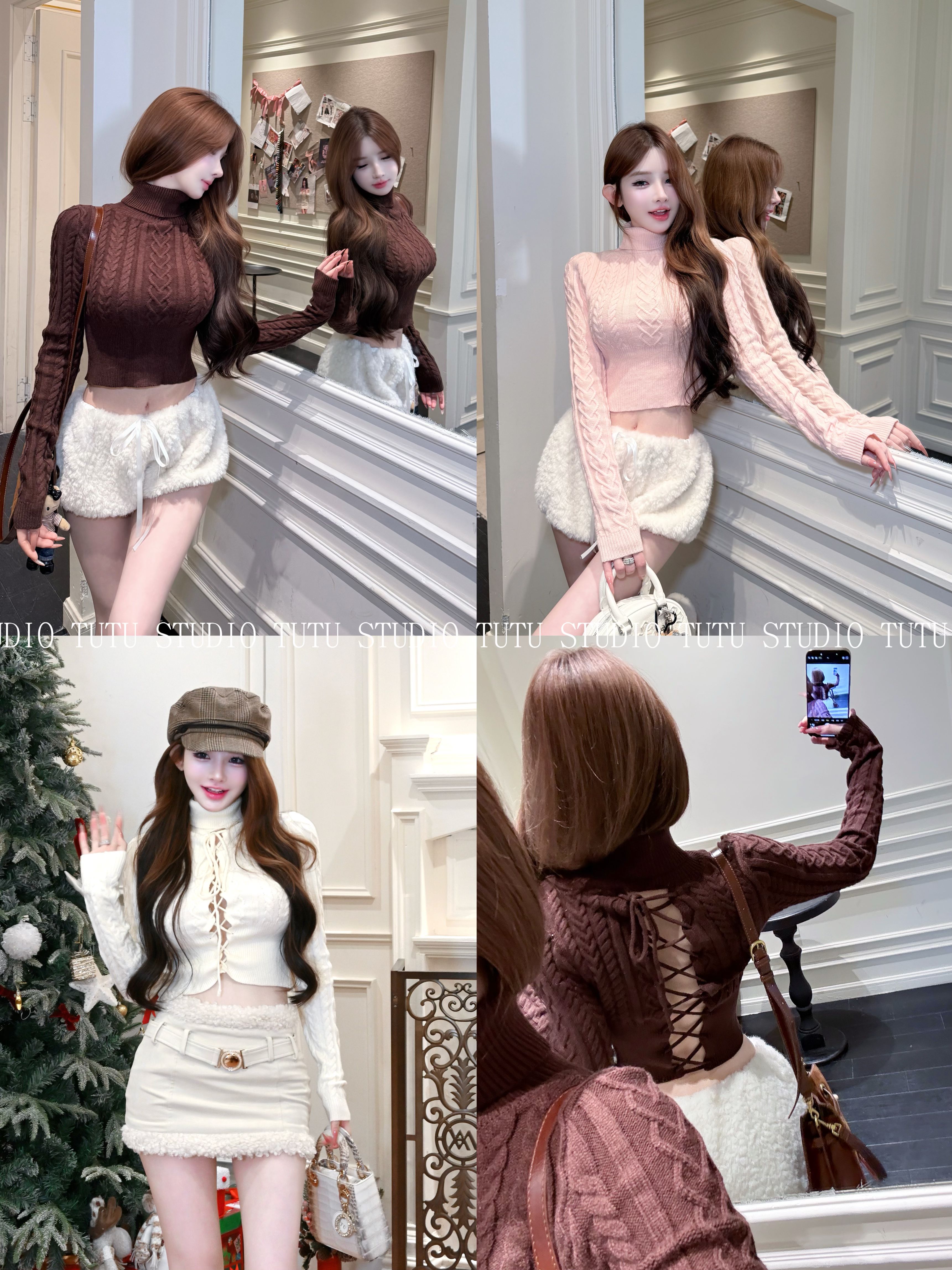 TUTU【nana纯欲私藏】冬季针织修身气质麻花绑绳长袖上衣T恤#CT1600