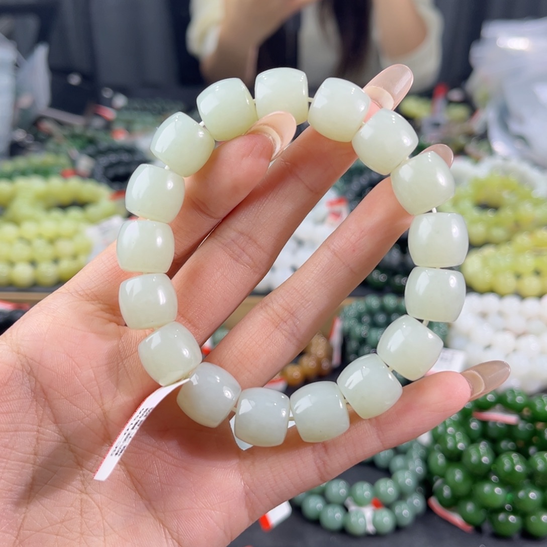 未镶嵌手链和田玉纯天然和田玉13mm新疆青白直切