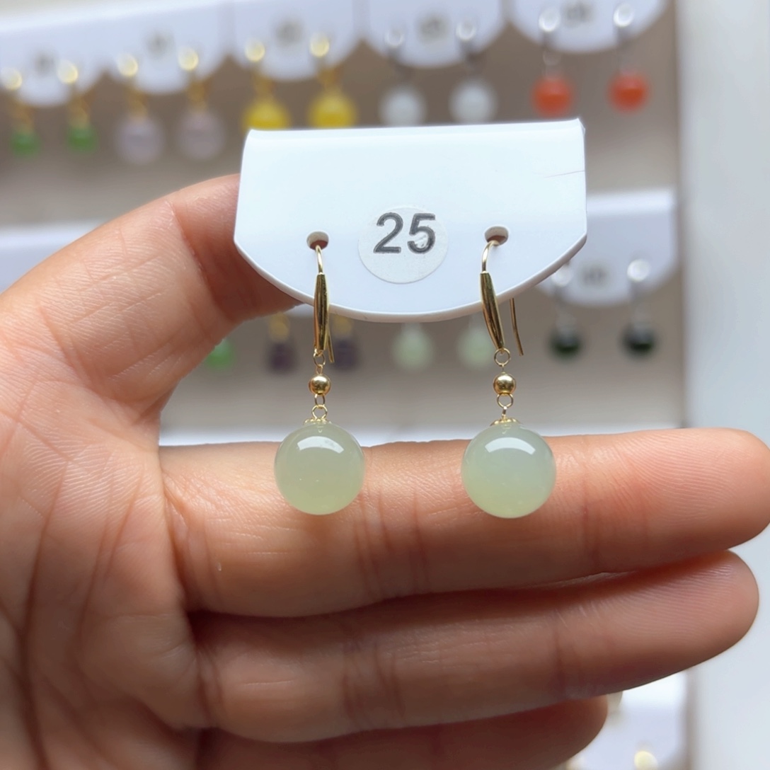 和田玉耳饰18K金镶嵌