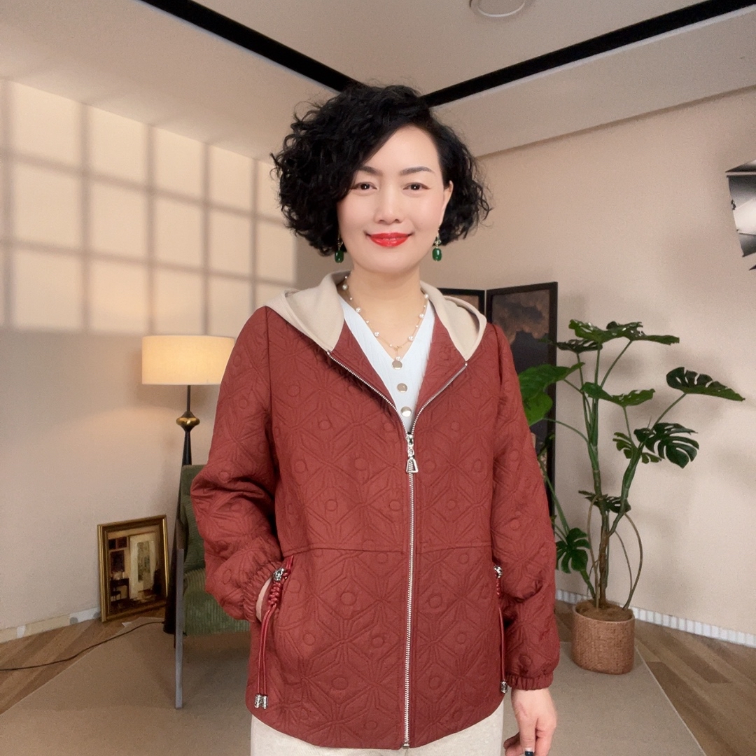 【晚禾】连帽拉链外套夹丝棉时尚妈妈装百搭休闲