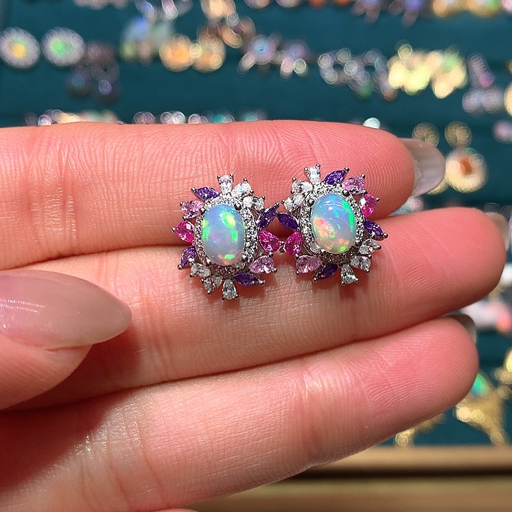 银S925镶嵌欧泊耳钉款式