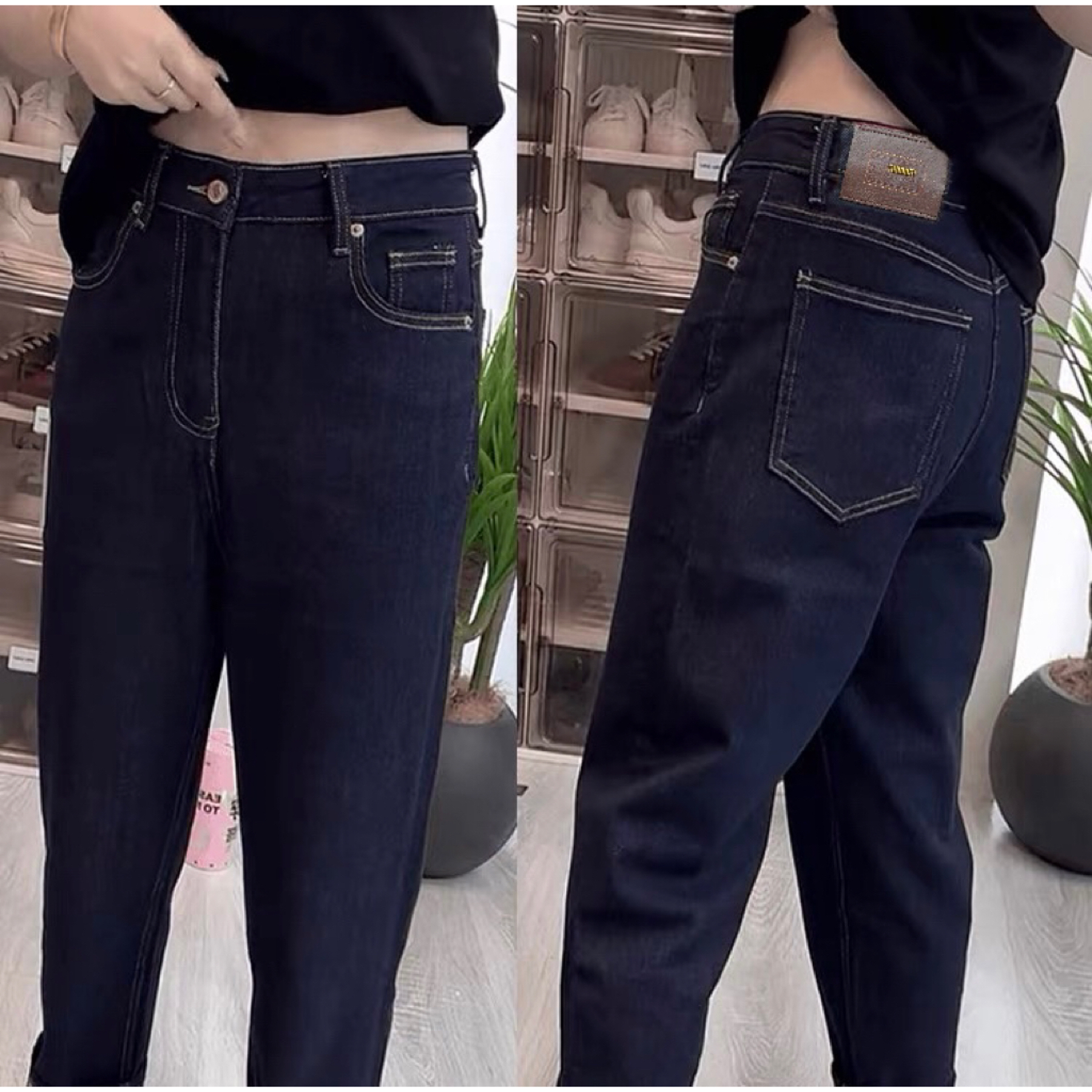 8003冬季新款黑蓝色加绒哈伦裤显瘦宽松老爹裤子