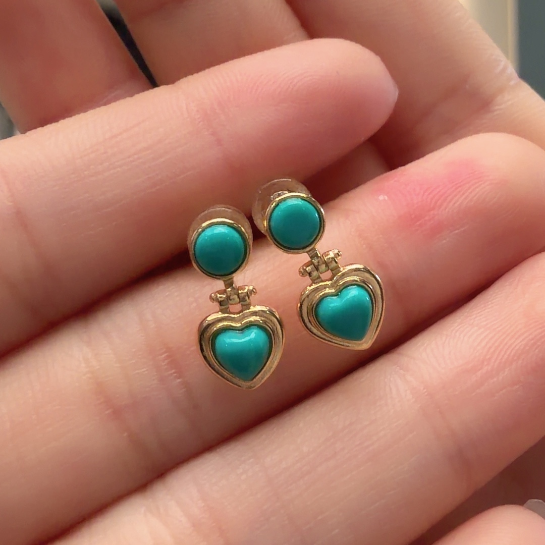 绿松石银S925镶嵌耳饰