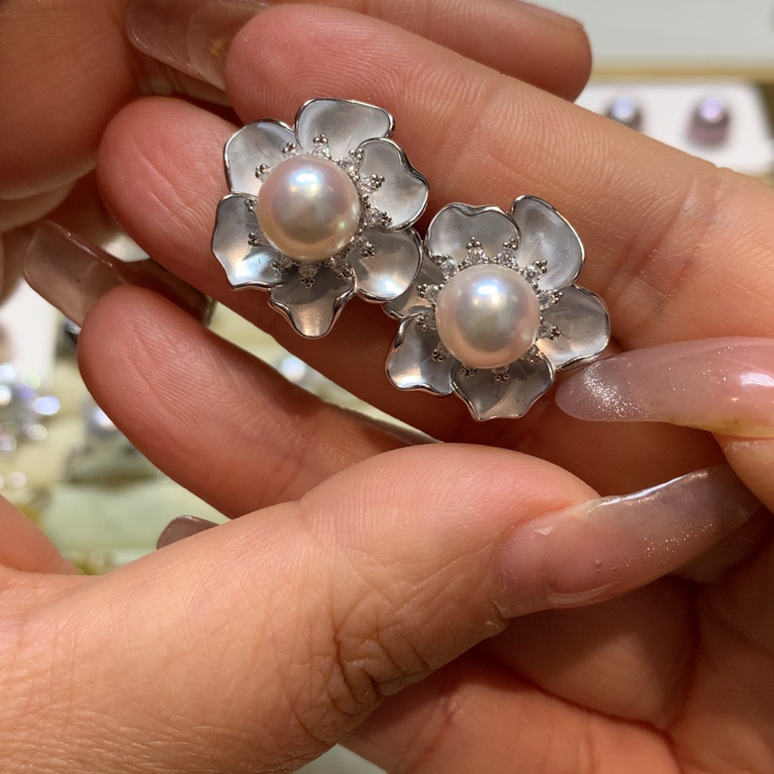 海水珍珠耳饰银S925镶嵌