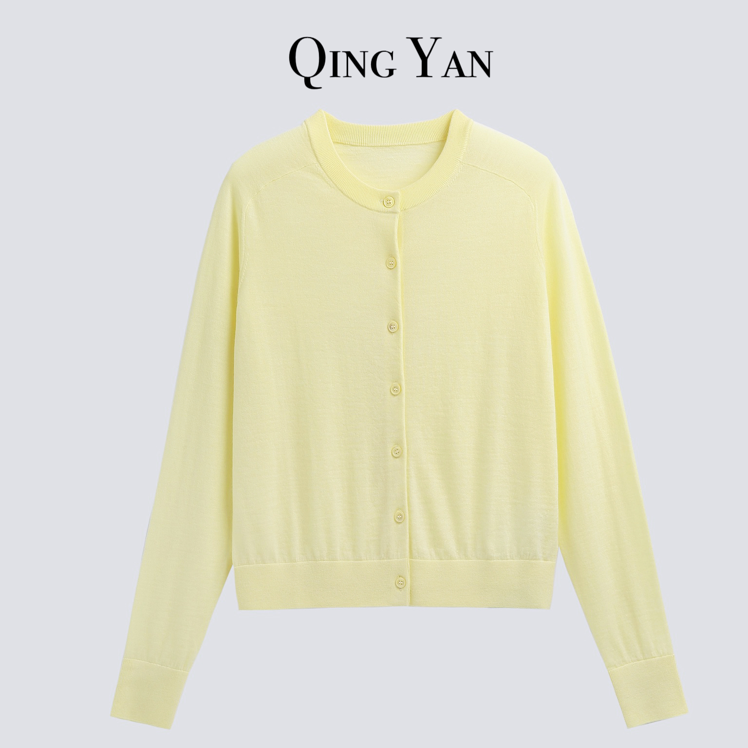 【YAN】 100%扬子纱羊毛老钱风圆领针织开衫外套 # SMZ2409-A6045