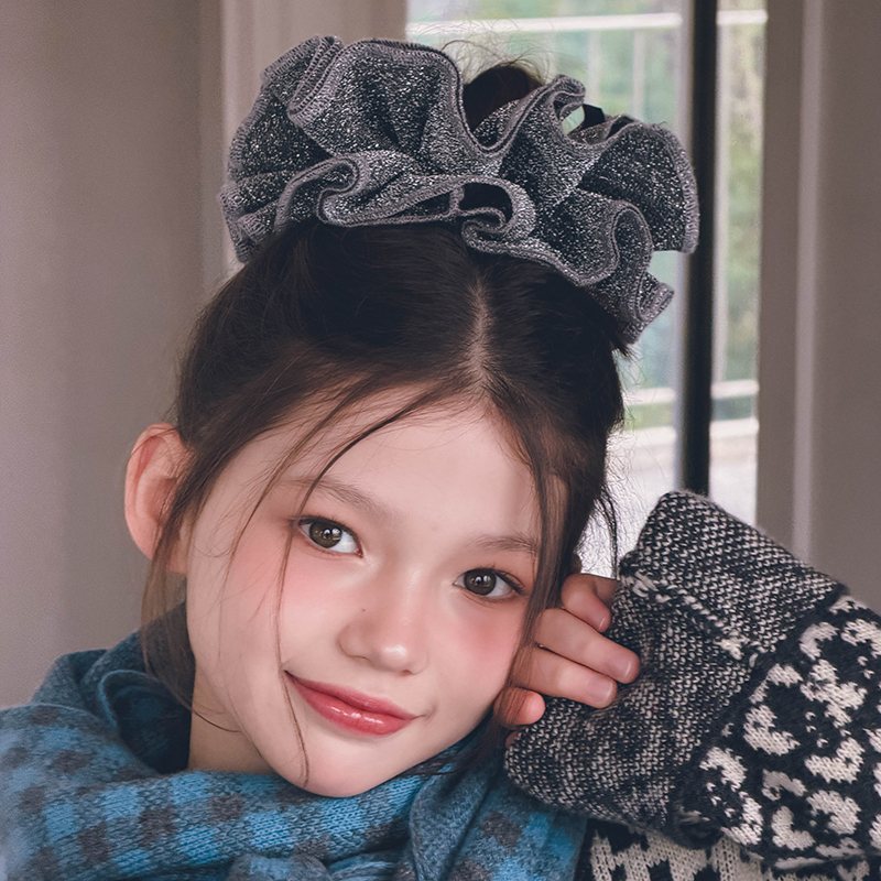 冷大娘双层细闪花边大肠发圈头饰高弹扎发头饰慵懒感大肠发圈儿童