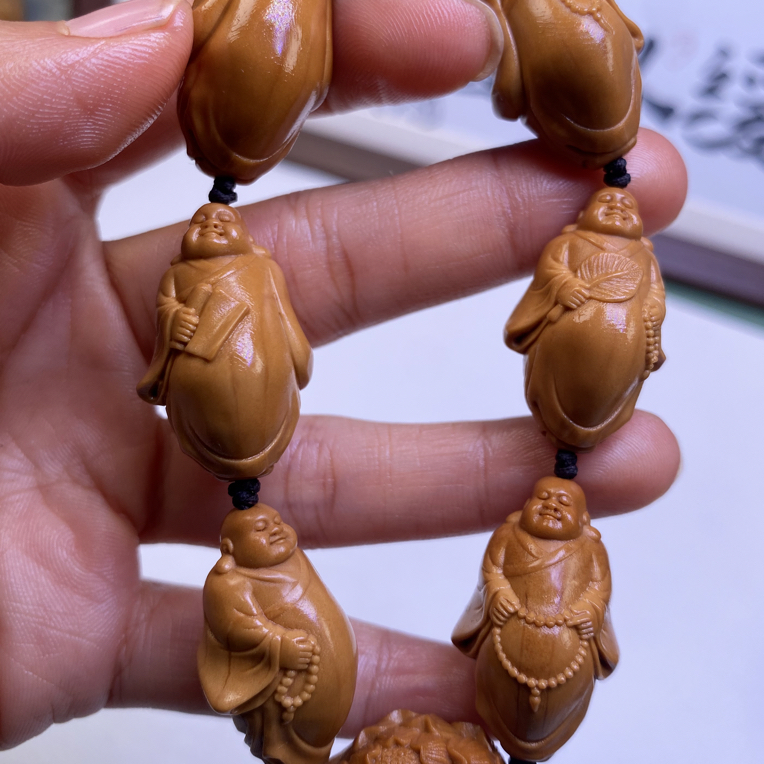 橄榄核雕尺寸1.8六福弥勒