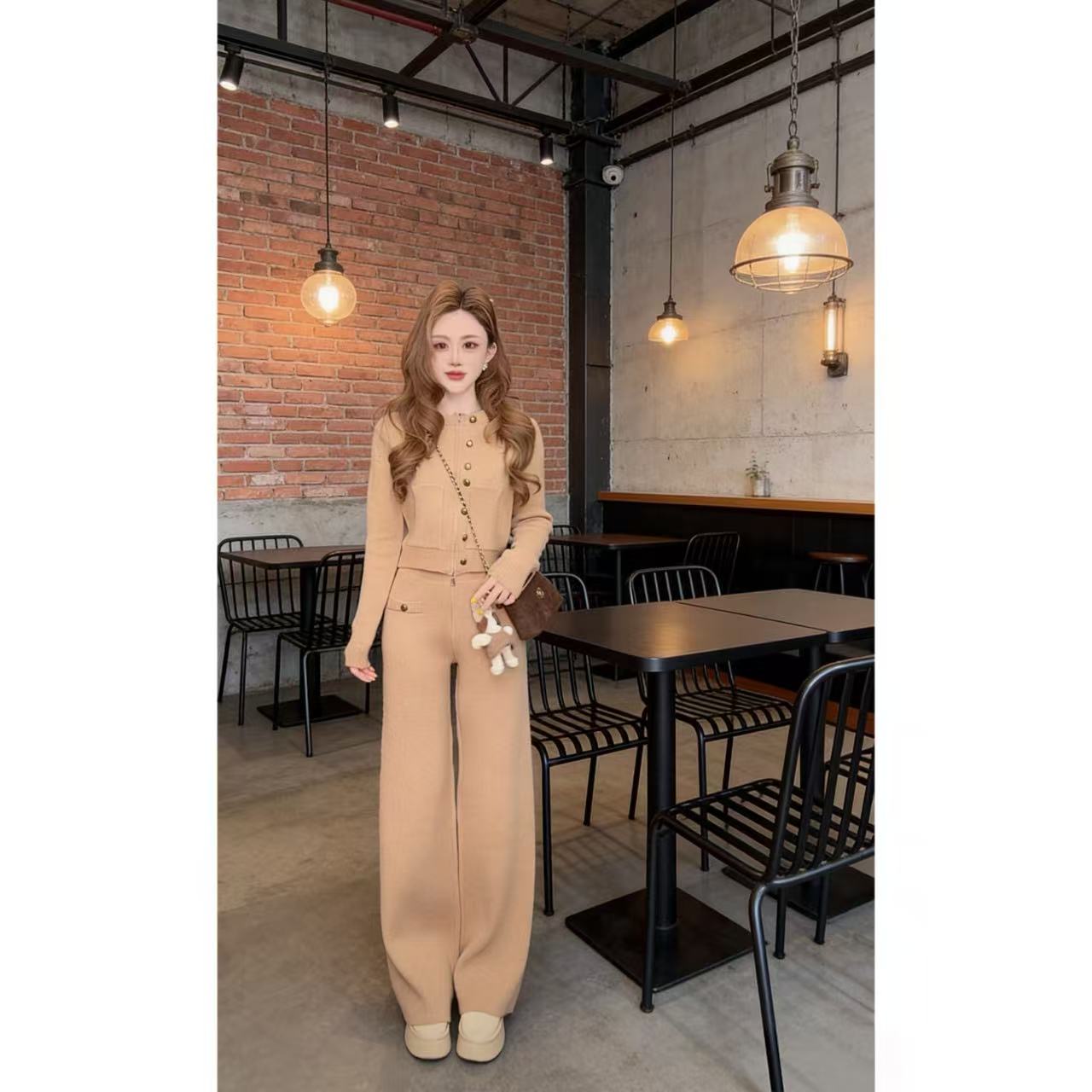 曼曼【香系千金~】韩版小香风毛衣外套阔腿裤两件套装汉服251216#