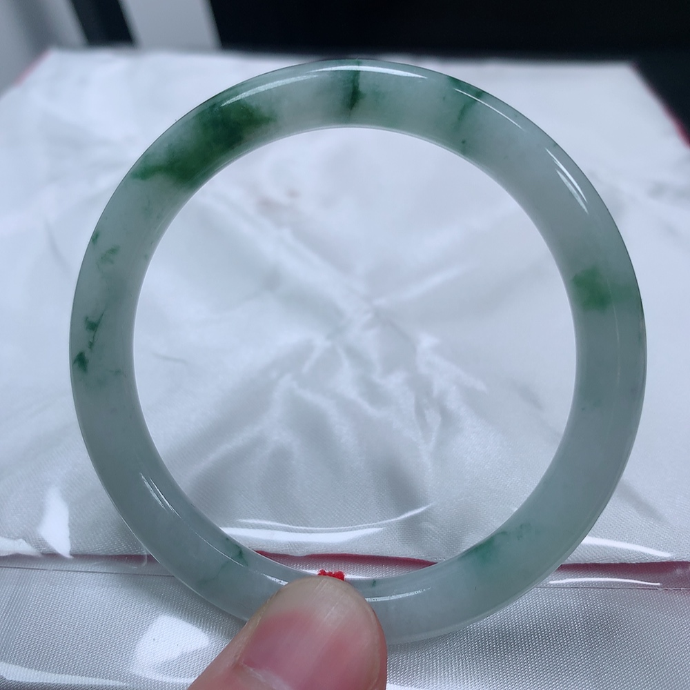 天然缅甸A货翡翠手镯55圈口飘花细圆条 (A500#)  