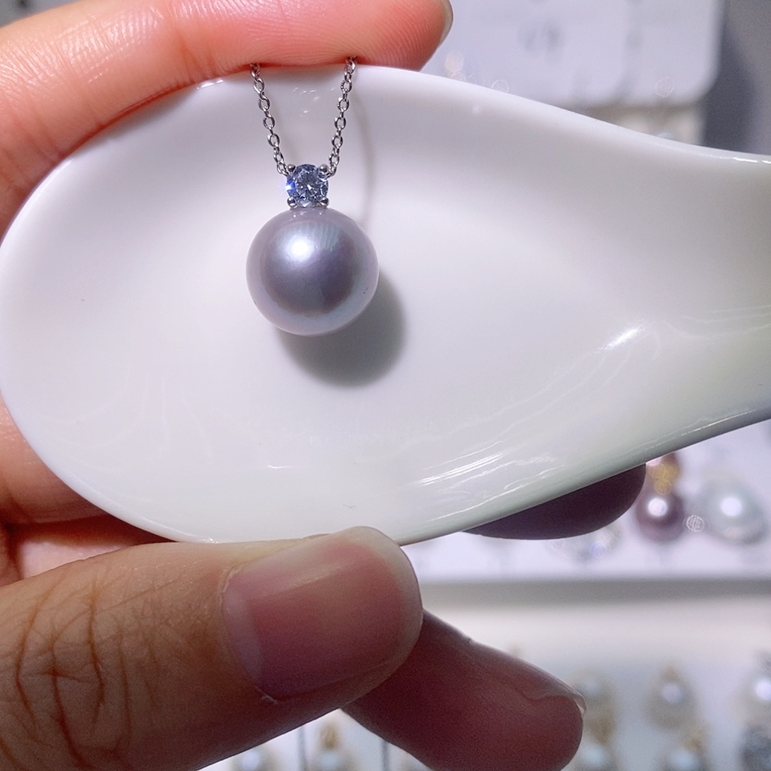 淡水珍珠吊坠(赠链)银S925镶嵌尺寸11/12毫米