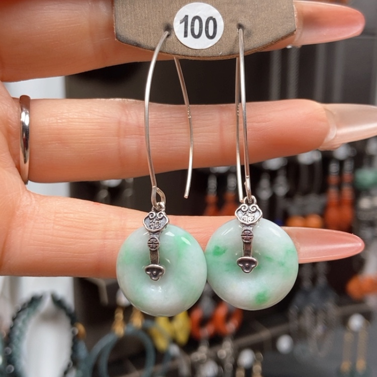 【闪购商品】翡翠耳饰银S925镶嵌耳饰