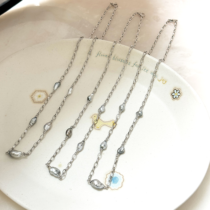 N40海水大溪地无核keshi珍珠S925银项链5-7mm(多样性发一）